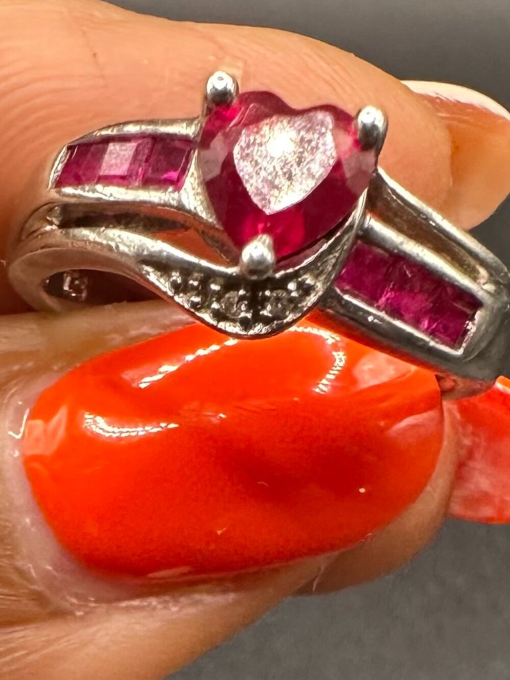 925 Sterling Silver Red Heart Stone Bypass Ring Size 7